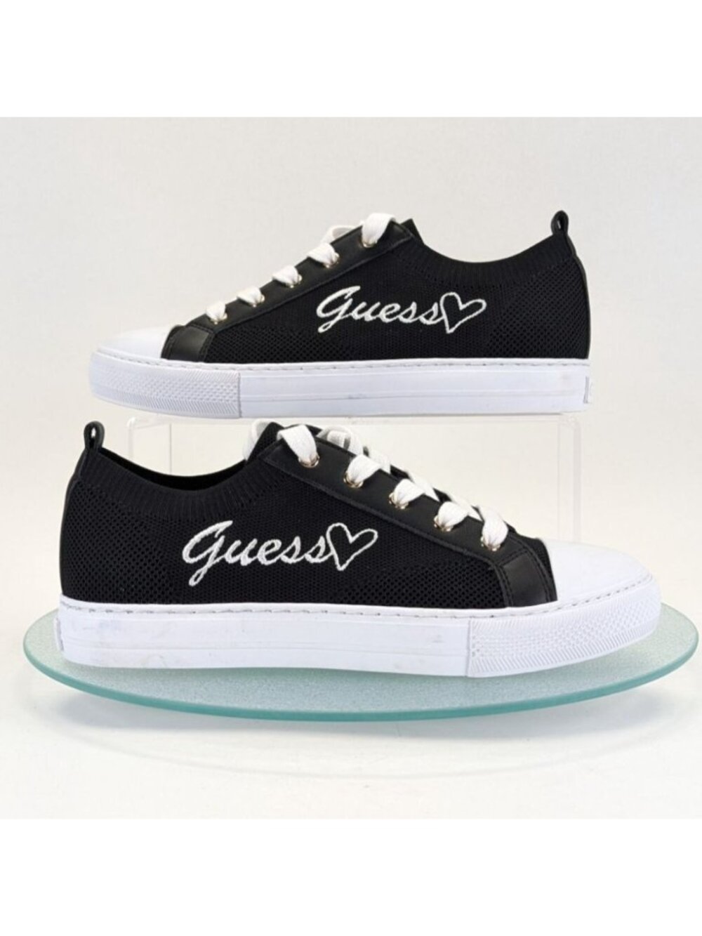 GUESS Womens Knit Low Top Sneakers Size 6.5 White Black Casual Shoes